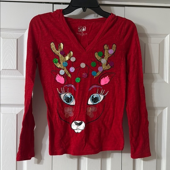 Justice Red Long Sleeve Reindeer Tee - Picture 1 of 4